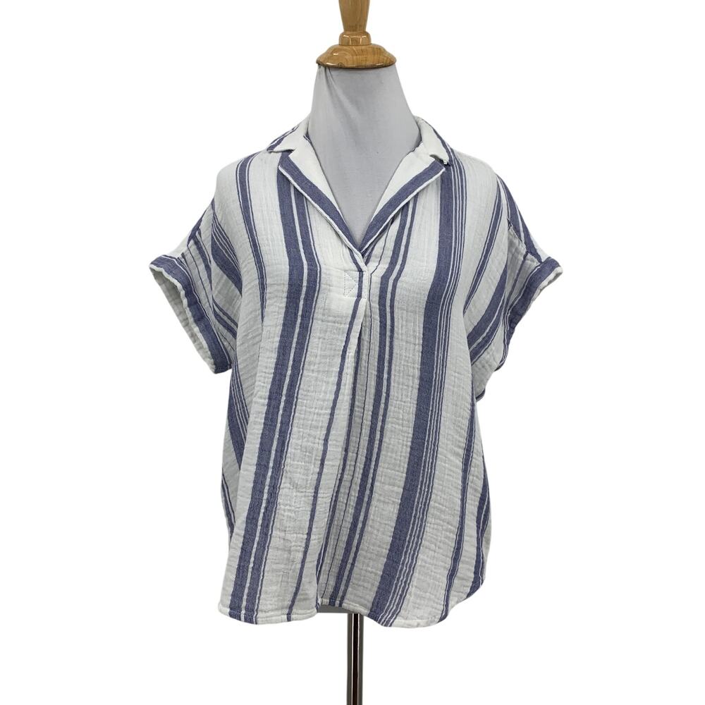 Beach Lunch Lounge Shirt Women XS Extra Small Cotton Arin Stripe Cap Sleeve